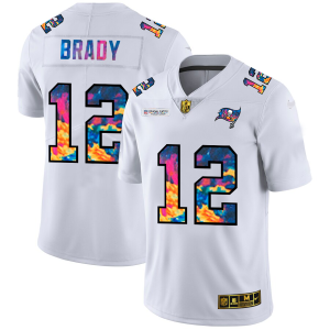 Top notch Tampa Bay Buccaneers #12 Tom Brady Men's White Multi-Color 2020 NFL Crucial Catch Limited NFL Jersey