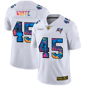 Outstanding Tampa Bay Buccaneers #45 Devin White Men's White Multi-Color 2020 NFL Crucial Catch Limited NFL Jersey