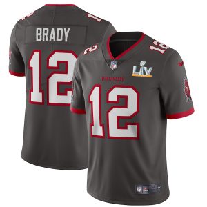 Top notch Tampa Bay Buccaneers #12 Tom Brady Men's Super Bowl LV Bound Pewter Alternate Vapor Limited Jersey