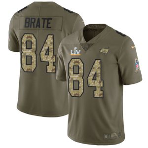 Premium Buccaneers #84 Tom Brady Brate Olive/Camo Men's Super Bowl LV Bound Stitched NFL Limited 2017 Salute To Service Jersey