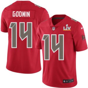Amazing Buccaneers #14 Tom Brady Godwin Red Men's Super Bowl LV Bound Stitched NFL Limited Rush Jersey