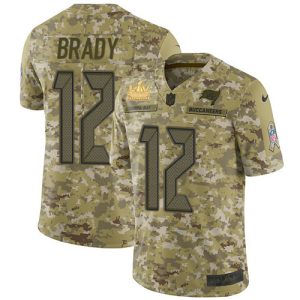 Amazing Buccaneers #12 Tom Brady Brady Camo Men's Super Bowl LV Champions Patch Stitched NFL Limited 2018 Salute To Service Jersey